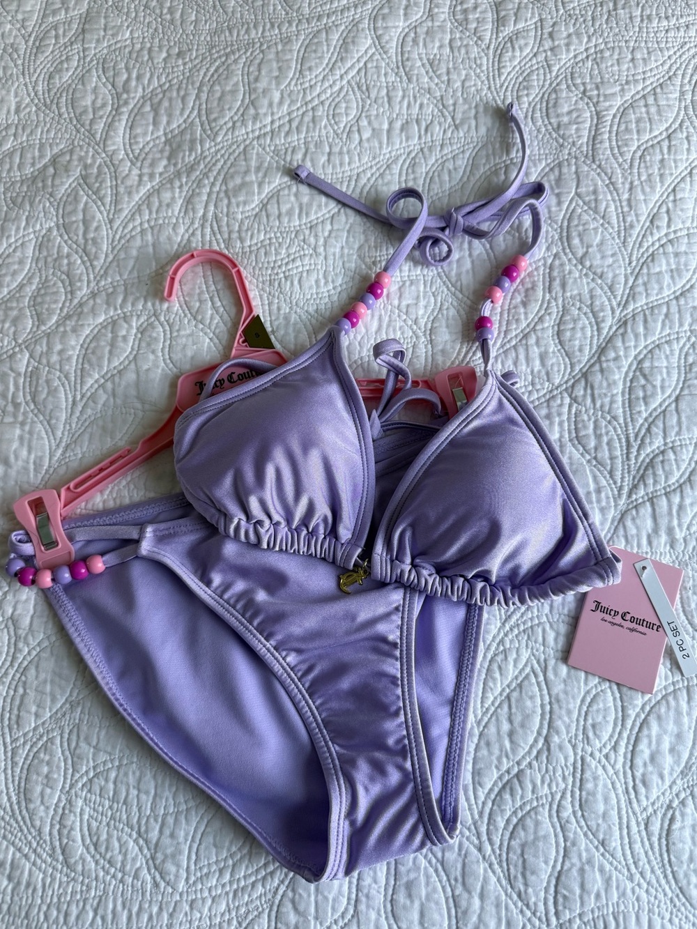 NWT Juicy Couture Lavender Beaded Triangle Bikini Set